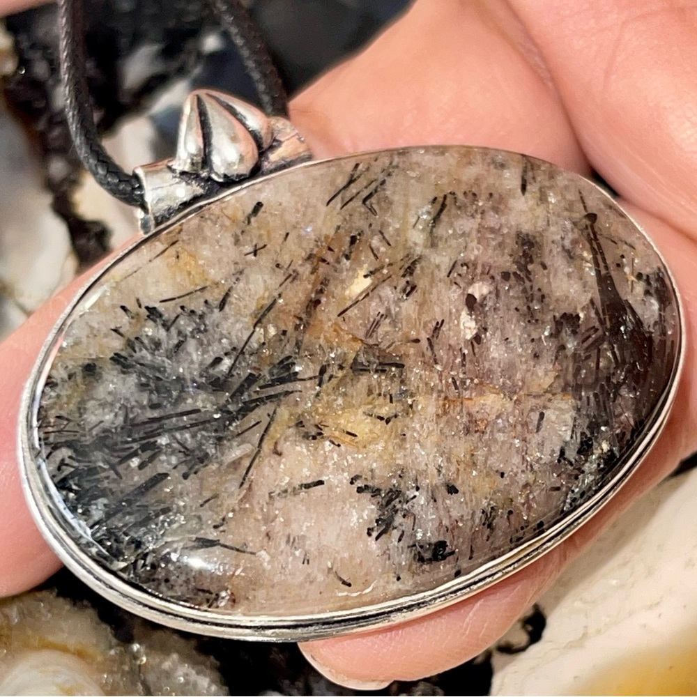 Beautiful Black Rutile Quartz Pendant 1 1/2”